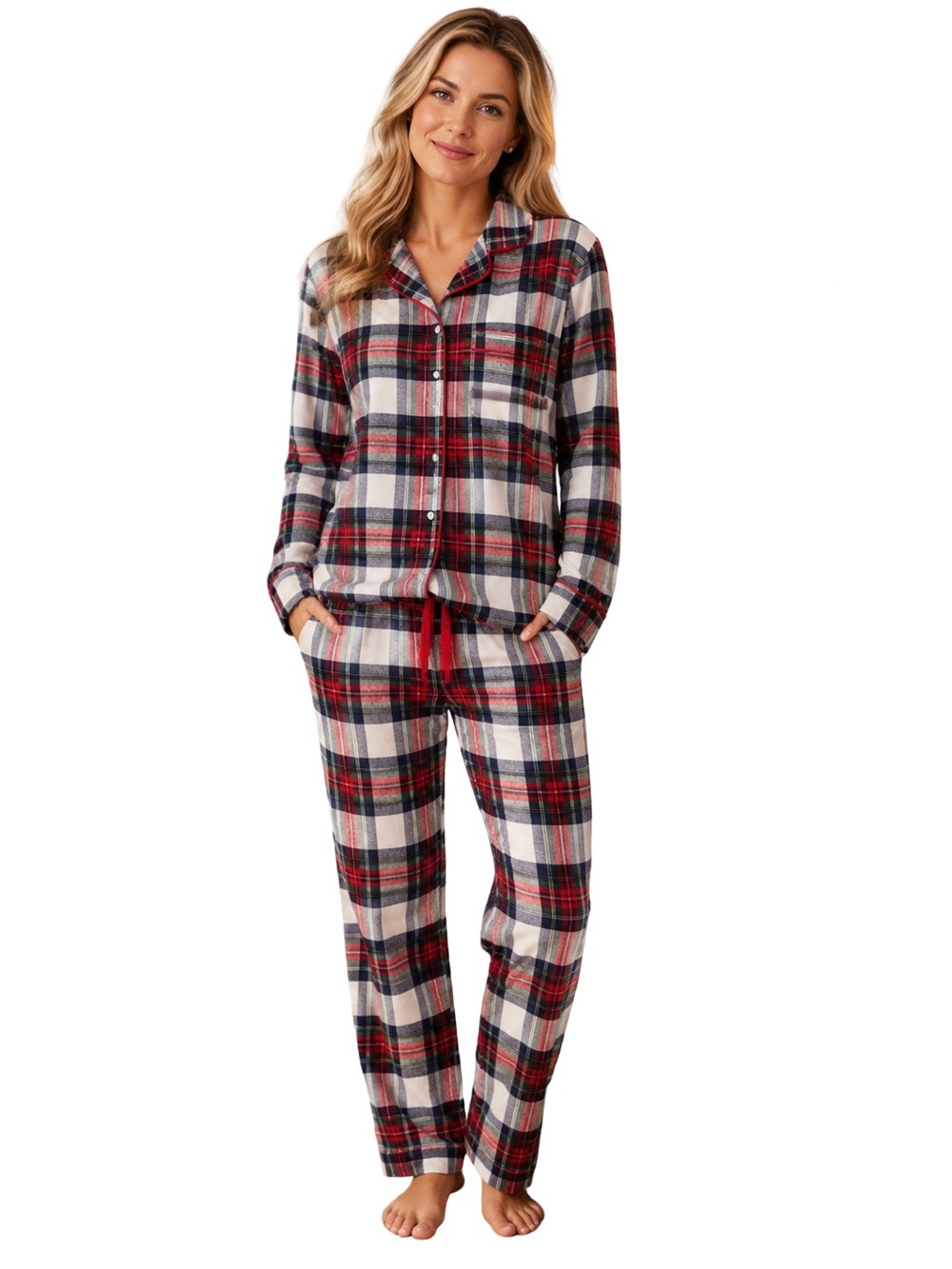 Vineyard Vines Women’s XS Flannel Pajama Set Red tartan Plaid Button Up 2 Piece